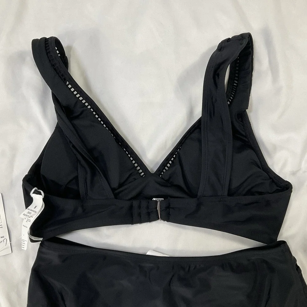 Cupshe Black 2-piece Women's Swimsuit SZ M With Mesh Trim NWT Summer 433
